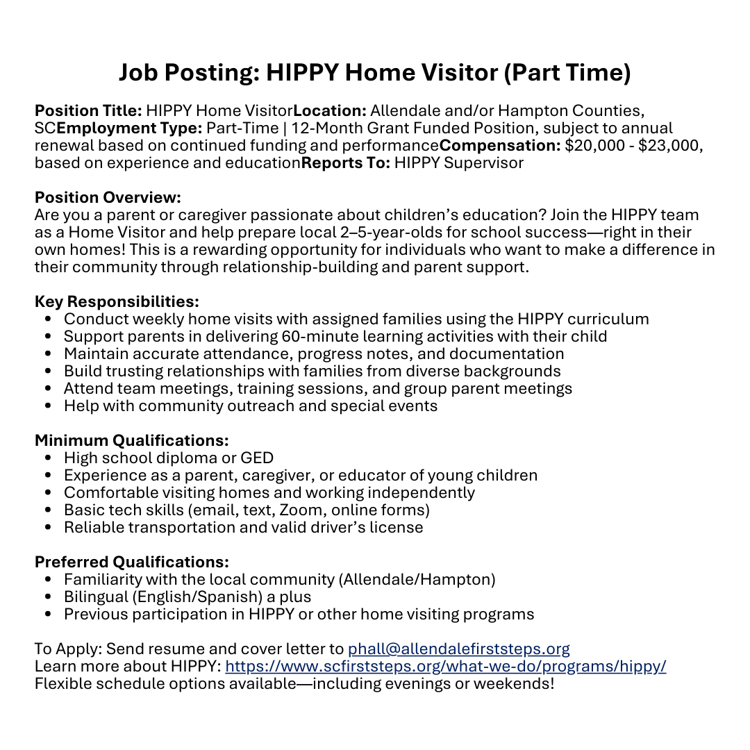 Hiring Multiple Positions at Allendale County First Steps!