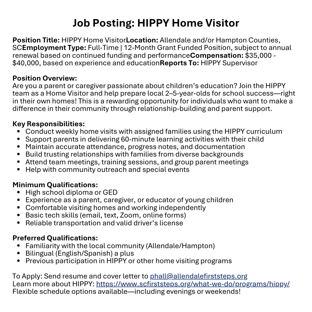 Hiring Multiple Positions at Allendale County First Steps!